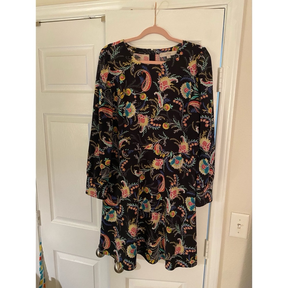 LOFT Paisley Fit & Flare Dress, Size 14